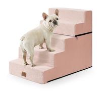 COZY KISS Wide Dog Stairs for Bed & Sofa, Non-Slip Dog Steps for Small & Medium Dogs, Washable Pet Steps with Removable Cover, Supportive Foam 5-Step Pet Stairs for Older Dogs, Cats, Pink, 75x50x60cm
