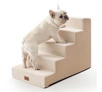 COZY KISS Wide Dog Stairs for Small Dogs, 60 cm High Pet Stairs for High Bed Car, Non-Slip Dog Steps for Old Cats, Puppies, Small Medium Dogs, 75x50x60cm, 5 Tiers, Beige