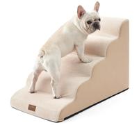 COZY KISS Wide Dog Stairs, Small Pet Steps with Leakproof Cover, High Density Foam Cat Ramp for High Bed Car, Lightweight, Durable, 19.7x33x22.4 inch, 5 Tiers, Beige
