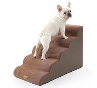 COZY KISS Wide Dog Stairs, Small Pet Steps with Leakproof Cover, High Density Foam Cat Ramp for High Bed Car, Lightweight, Durable, 19.7x33x22.4 inch, 5 Tiers, Brown