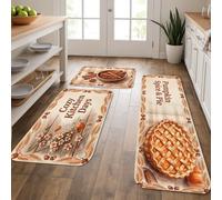 Cozy Kitchen Days Mats for Floor, Pumpkins Spice Pie Vintage Floral Soft Mats, Autumn Cushioned Comfort Washable Decor Rugs for Kitchen Sinks Laundryroom Bathroom 3pcs