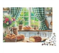 Cozy Kitchen Scene 1000 Piece Travel Puzzle for Adults Cozy Kitchen with Fresh Bread Premium Sturdy Challenging Stress Relief 52x38cm/1000pcs