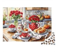 Cozy Kitchen Tea Time 1000Pc Jigsaw PuzzleTea Set Rose Garden Art - Recycled Cardboard Decoration for Adults52x38cm/1000pcs