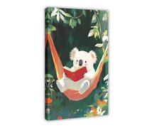 Cozy Koala Reading Canvas Poster Bedroom Decor Landscape Office Room Decor Gift 24x36inch(60x90cm)