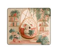 Cozy Koala Reading Mouse Pad, Soft Pastel Colorful Design Mousemat, Nature Inspired Non-Slip Gaming Mouse Pad for Home and Office Setup Square 8x10 Inch