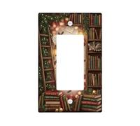 Cozy Library Book Lover Quote Bookshelf Single Rocker Light Switch Cover | Tabby Cat, Wooden Ladder, Rustic Library, Nostalgic Atmosphere, Traditional Home Decor