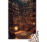 Cozy Library Jigsaw Puzzle 1000 Piece Recycled Paper for Adults Fireplace WarmthPuzzle Educational Game Decompression Home Activity Great Gift Idea 52x38cm/1000pcs