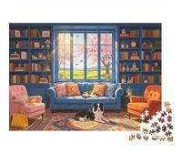 Cozy Library Jigsaw Puzzles 1000 Pieces Recycled Paper Reading Nook Adult Jigsaws Developing Children‘s Intelligence Educational Game for Family 38x26cm/1000pcs