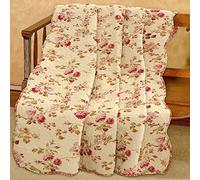Cozy Line Home Fashions Creamy Vintage Rose Floral Printed Reversible 100% Cotton Quilted Throw Blanket 60" x 50" Machine Washable and Dryable(Vintage Floral)