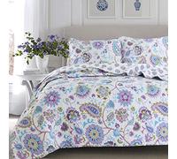 Cozy Line Home Fashions Lavender Purple Floral Reversible Quilt Bedding Set, Coverlet Bedspread Lightweight for All Seasons (Lilac Paisley, King-3 Piece)