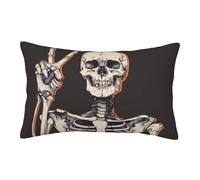 Cozy Luxury Zippered Plush Pillow Cases, Skull Skeleton Bone V-Sign Ultra Soft Velvet Pillowcases for Bedroom and Home Decoration, 14" x 20"