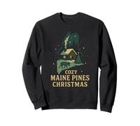 Cozy Maine Pines Shirt Cabin Moose Christmas Night ME State Sweatshirt