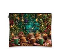 Cozy Makeup Bag, Christmas Treats Holiday Cosmetic Travel Pouch for Women, Portable Small Canvas Zipper Bag, Winter Skincare Organizer, Green, 7x9 Inch, Pouch