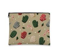 Cozy Makeup Bag, Mittens and Candy Canes Winter Cosmetic Travel Pouch for Women, Portable Small Zipper Organizer, Holiday Skincare Toiletry Bag, Beige, 7x9 Inch, Mittens