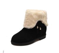 Cozy Mid-Rise Fold Down Fringe Low Heel Winter Boots - Two Ways, black, 8.5 UK