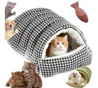 Cozy Monster Cat Bed, 2026 New Winter Warm Cat House with Removable Cushion, Plush Cat Cave for Indoor Cats and Small Dogs, Soft Fluffy Washable Foldable Pet Bed for Kitten (Black&White,M)