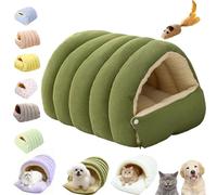 Cozy Monster Cat Bed, Cat Cave Beds for Indoor Cats, Cute Soft and Warm Kitten House Bed with Removable Washable Cover & Anti-Slip Base (Green, S(13.78 * 11.81 * 19.29in))