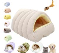 Cozy Monster Cat Bed, Cat Cave Beds for Indoor Cats, Cute Soft and Warm Kitten House Bed with Removable Washable Cover & Anti-Slip Base (Beige, M(17.72 * 14.57 * 11.02in))