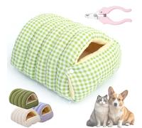 Cozy Monster Cat Bed Cave - Fluffy Plush Pet Tent for Cats & Small Dogs, Washable Warm Indoor Hideaway House with Removable Cushion, Calming Anti-Anxiety Cuddler Nest (Green Plaid, S)