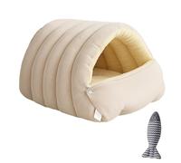 Cozy Monster Cat Bed, Cave Pet Bed with Removable Cushion & Non-Slip Bottom, Soft Cat beds for Indoor Cats & Small Dogs (Light beige,Small)