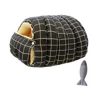 Cozy Monster Cat Bed, Cave Pet Bed with Removable Cushion & Non-Slip Bottom, Soft Cat beds for Indoor Cats & Small Dogs (Black checkered,Small)