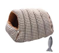 Cozy Monster Cat Bed, Cave Style Pet Bed with Removable Cushion & Non-Slip Bottom, Warm, Soft, Washable Cat Beds for Indoor Cats & Small Dogs (Coffee checkered,Large)