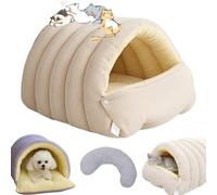 Cozy Monster Cat Bed, Cozy Monster Pet Bed with Removable & Washable Cushioned, Cats House Tent Bed, Indoor Warm Dog House Soft Pet Bed Tent House Dog Kennel Cat Bed (Beige, L)