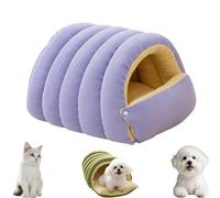 Cozy Monster Cat Bed, Fluffy Non-Slip Washable Cave Tent Bed with Removable Cushion, Warm Pet Beds for Cats & Small Dogs (Purple,Small)