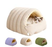 Cozy Monster Cat Bed - Indoor Cat Bed Cave Style Cozy Hideaway with Removable Washable Cover & Anti-Slip Base Pet Nest for Cats and Dogs (Beige, L(22.4×14.6×11in))