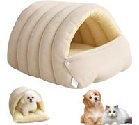 Cozy Monster Cat Bed, Pet Cave for Indoor Cats, Soft and Warm Cats House Tent Bed with Removable & Washable Cushioned for cat and Small Dog (Beige,M)