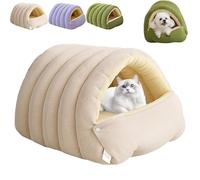 Cozy Monster Cat Bed, Pet Cave for Indoor Cats, Soft & Warm Cats House Tent Bed with Removable Washable Cushion, Calming Cat & Small Dog Hideaway (Beige, M)