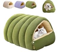 Cozy Monster Cat Bed, Pet Cave for Indoor Cats, Soft & Warm Cats House Tent Bed with Removable Washable Cushion, Calming Cat & Small Dog Hideaway (Green, M)