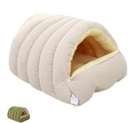 Cozy Monster Cat Bed,Plush Cave Tent with Removable Washable Cushion, Warm Fleece Indoor Cat & Small Dog House with Anti-Slip Base (Beige, S)
