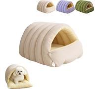 Cozy Monster Cat Bed, Soft and Warm Cats House Tent Bed, Monster Cat Beds Tent with Removable Cushion, Cute Soft Warm Calming Plush Kitten Dog Pet Cave Nest for Cats Small Dogs(Beige,L)