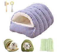 Cozy Monster Cat Bed, Soft and Warm Pet Cave for Indoor Cats, Removable and Washable Winter Closed-Off Cat Bed, Dual-Purpose Small Dog Nests, for Cats, Kittens and Small Dogs (Purple Check,L)