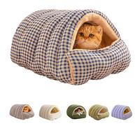 Cozy Monster Cat Bed, Soft Plush Cave-Style Pet Bed with Removable & Washable Cushion, Warm Indoor Hideaway House for Cats, Kittens and Small Dogs, Non-Slip Base Winter Nest (Blue plaidM)
