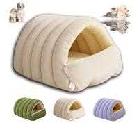Cozy Monster Cat Bed, Teddy Fleece Soft Cave Non-Slip Cat Bed, Cats Cave Tent with Removable Cushion, Soft and Warm Cats House Tent Beds, Suitable for Small Pets (White,L)