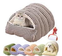 Cozy Monster Cat Bed, Ultra-plush Teddy Fleece Bed, Dog Cave Beds Cat Tent with Removable Cushion, Warm Cave Nest Sleeping House, 360° Nesting Design for Cats Small Dogs (Brown, M-48 * 30 * 20cm)