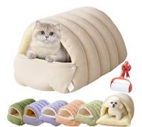 Cozy Monster Cat Bed, Ultra-plush Teddy Fleece Bed, Dog Cave Beds Cat Tent with Removable Cushion, Warm Cave Nest Sleeping House, 360° Nesting Design for Cats Small Dogs (Beige, L-65 * 40 * 28cm)