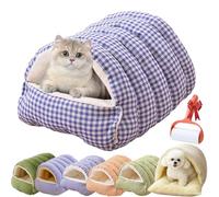 Cozy Monster Cat Bed, Ultra-plush Teddy Fleece Bed, Dog Cave Beds Cat Tent with Removable Cushion, Warm Cave Nest Sleeping House, 360° Nesting Design for Cats Small Dogs (Blue, M-48 * 30 * 20cm)