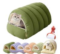 Cozy Monster Cat Bed, Ultra-plush Teddy Fleece Bed, Dog Cave Beds Cat Tent with Removable Cushion, Warm Cave Nest Sleeping House, 360° Nesting Design for Cats Small Dogs (Green-A, L-65 * 40 * 28cm)