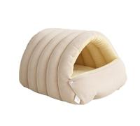 Cozy Monster Cat Cave Bed - Washable Removable Cushion, Plush Soft Warm Winter Indoor Bed for Cats & Kittens, Anti-Slip Foldable Closed-Off Design, Small Dogs Puppy Anti-Anxiety Home (White, L)
