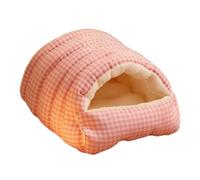 Cozy Monster Cat Cave Bed - Washable Removable Cushion, Plush Soft Warm Winter Indoor Bed for Cats & Kittens, Anti-Slip Foldable Closed-Off Design, Small Dogs Puppy Anti-Anxiety Home (Pink Check, M)