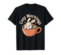 Cozy Mornings Cute Bunny Coffee Cup Animal Lover T-Shirt