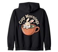 Cozy Mornings Cute Bunny Coffee Cup Animal Lover Zip Hoodie