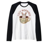 Cozy Mornings Cute Bunny Coffee Cup Rabbit Raglan Baseball Tee