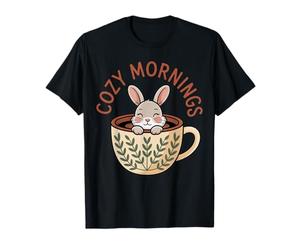 Cozy Mornings Cute Bunny Coffee Cup Rabbit T-Shirt