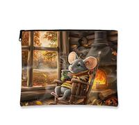 Cozy Mouse Makeup Bag, Cute Gray Rodent Fall Cosmetic Pouch for Women, Portable Zipper Organizer, for Thanksgiving, Gray, 7x9 Inch, Mouse