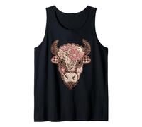 Cozy Patchwork Bison Floral Animal Collage Folk Art Graphic Tank Top