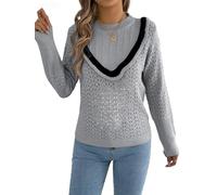 Cozy Patchwork Frill Edge Jumper Long Sleeve Knitted Pullover Sweater Casual Autumn Winter Knitwear